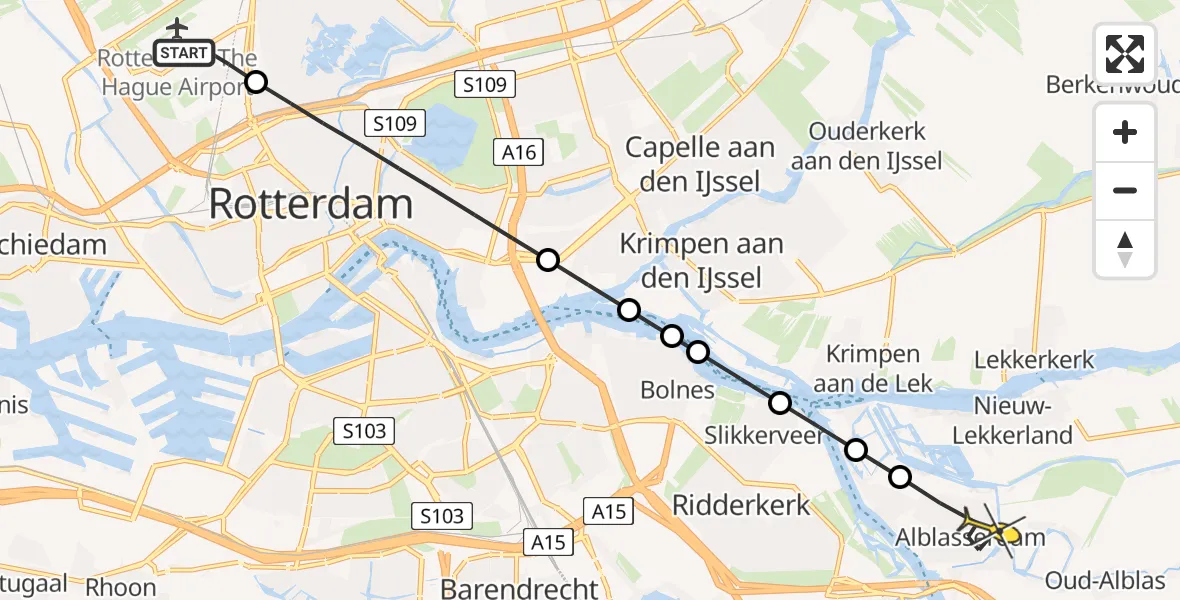 Routekaart van de vlucht: Lifeliner 2 naar Alblasserdam