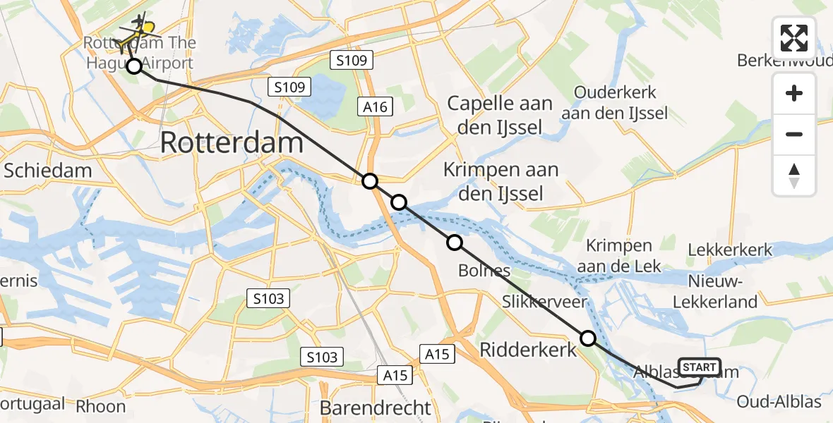 Routekaart van de vlucht: Lifeliner 2 naar Rotterdam The Hague Airport