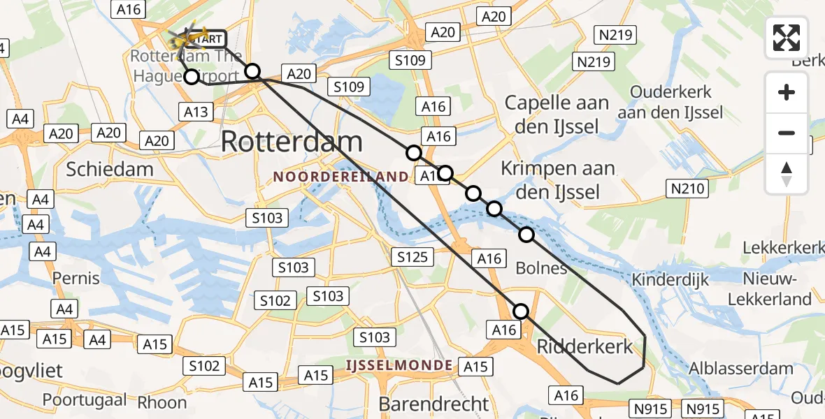 Vluchtroute Traumahelikopter Rotterdam The Hague Airport - Rotterdam The Hague Airport, 16 oktober 2023, 16:42