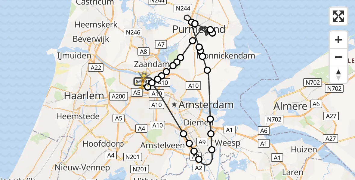 Vluchtroute Traumahelikopter Amsterdam Heliport - Amsterdam Heliport, 16 oktober 2023, 17:44