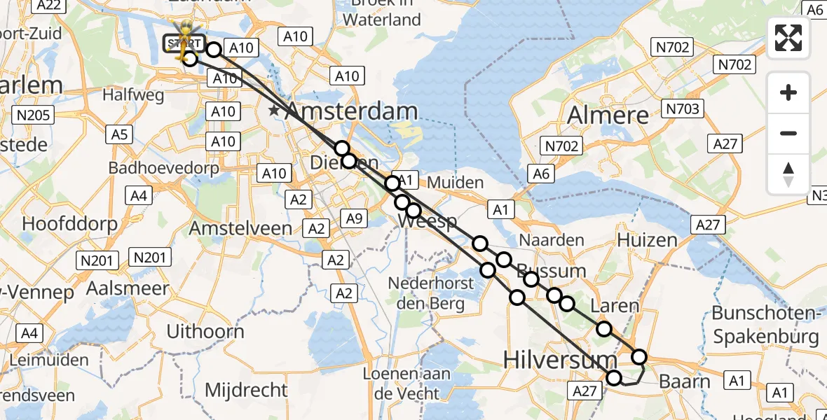 Vluchtroute Traumahelikopter Amsterdam Heliport - Amsterdam Heliport, 16 oktober 2023, 18:24