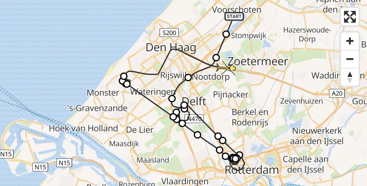 Routekaart van de vlucht: Politieheli naar Zoetermeer