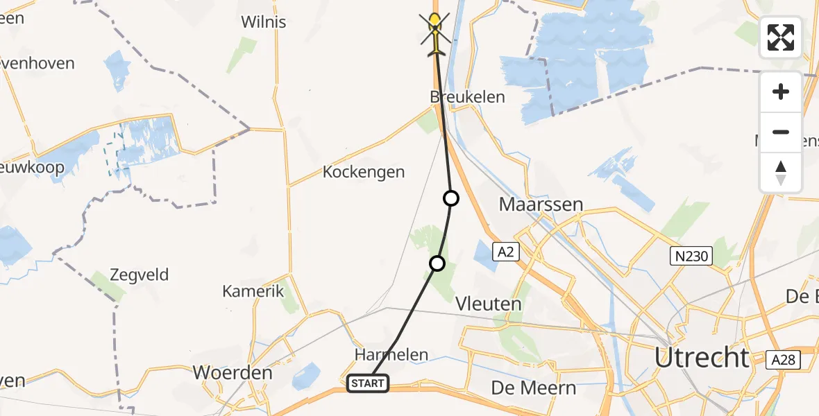 Routekaart van de vlucht: Politiehelikopter naar Nieuwer Ter Aa