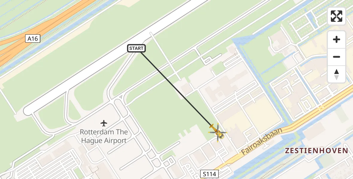 Vluchtroute Traumahelikopter Rotterdam The Hague Airport - Rotterdam The Hague Airport, 16 oktober 2023, 20:22