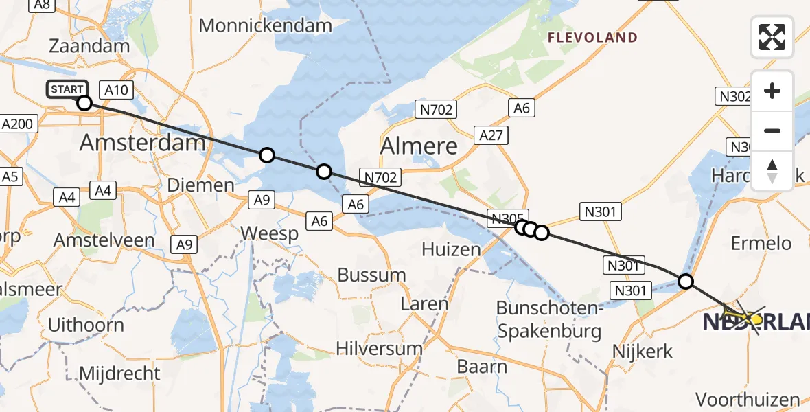 Routekaart van de vlucht: Lifeliner 1 naar Putten