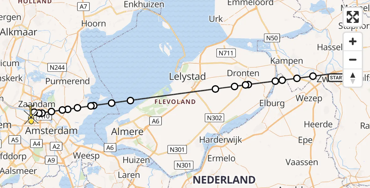 Routekaart van de vlucht: Lifeliner 1 naar Amsterdam Heliport