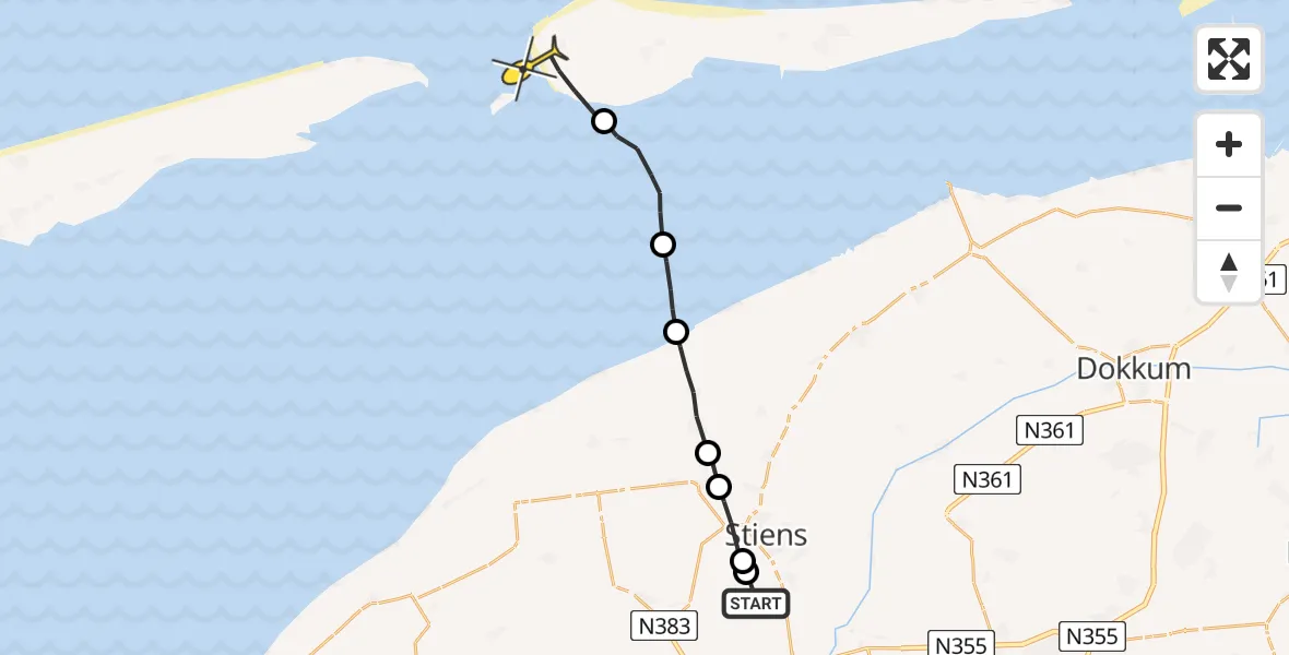 Routekaart van de vlucht: Ambulancehelikopter naar Hollum