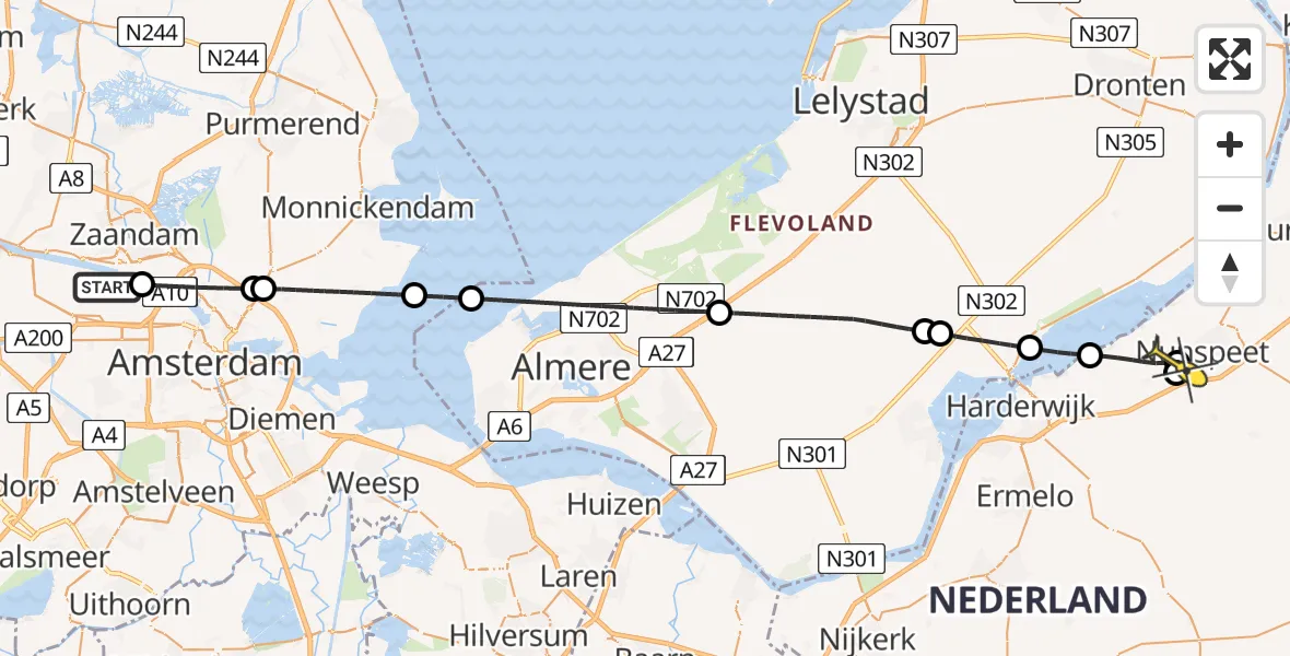 Routekaart van de vlucht: Lifeliner 1 naar Nunspeet