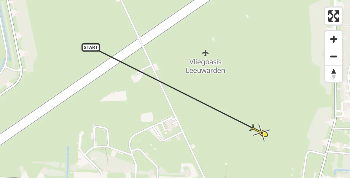 Vluchtroute Ambulancehelikopter van Vliegbasis Leeuwarden naar Vliegbasis Leeuwarden