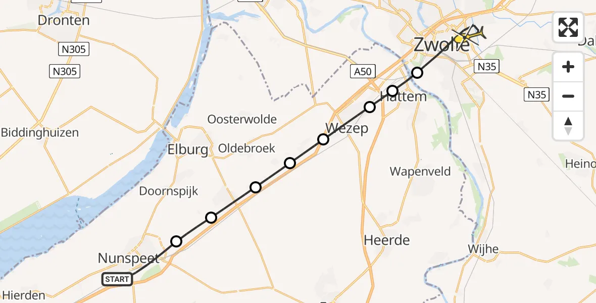 Routekaart van de vlucht: Lifeliner 1 naar Zwolle