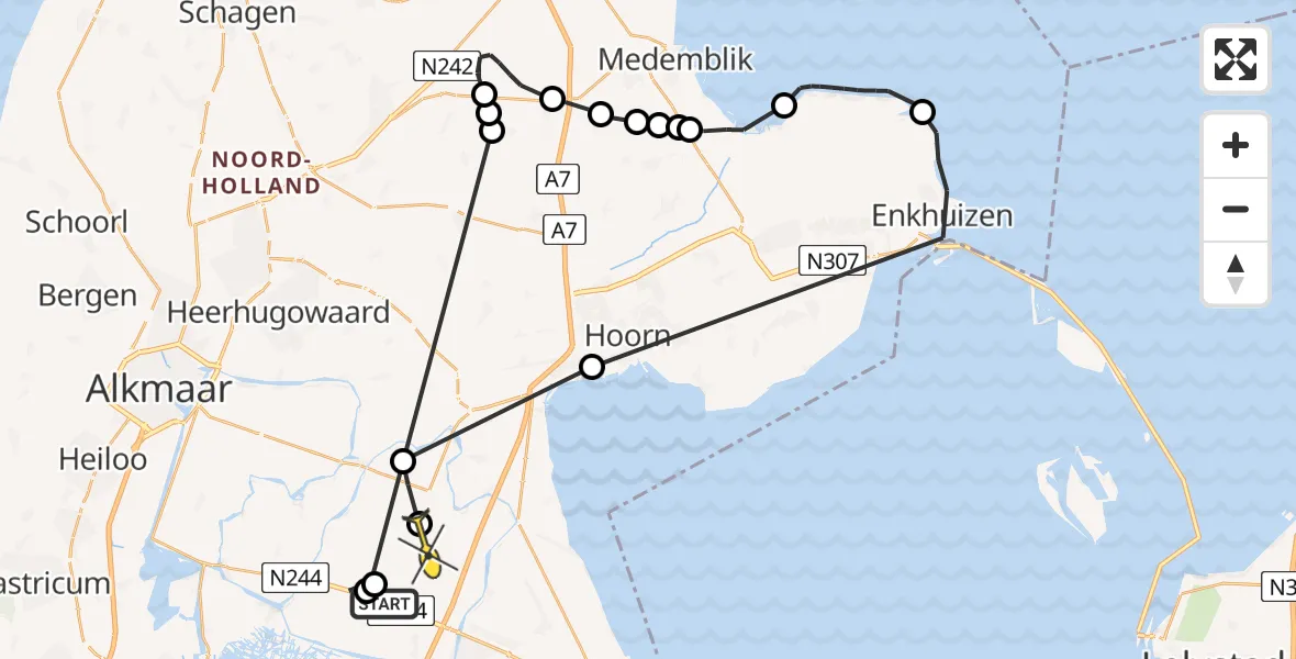 Routekaart van de vlucht: Politiehelikopter naar Middenbeemster