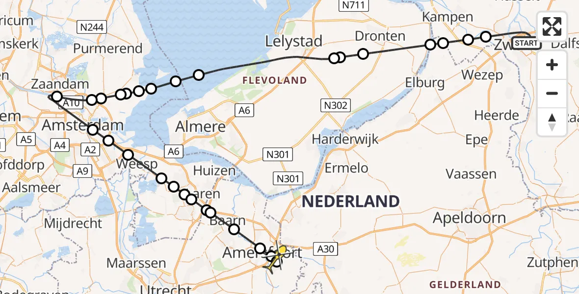 Routekaart van de vlucht: Lifeliner 1 naar Leusden