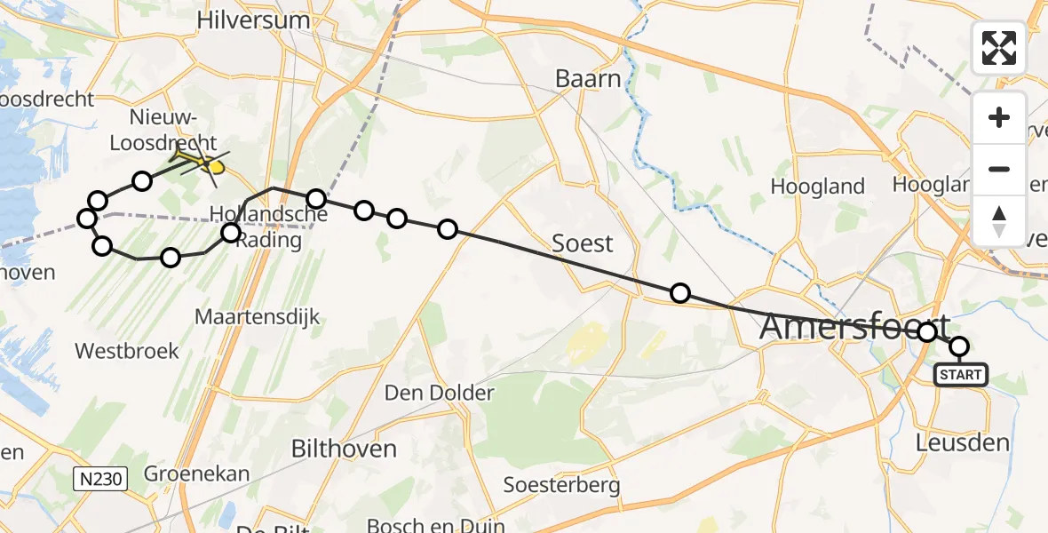 Routekaart van de vlucht: Lifeliner 1 naar Vliegveld Hilversum