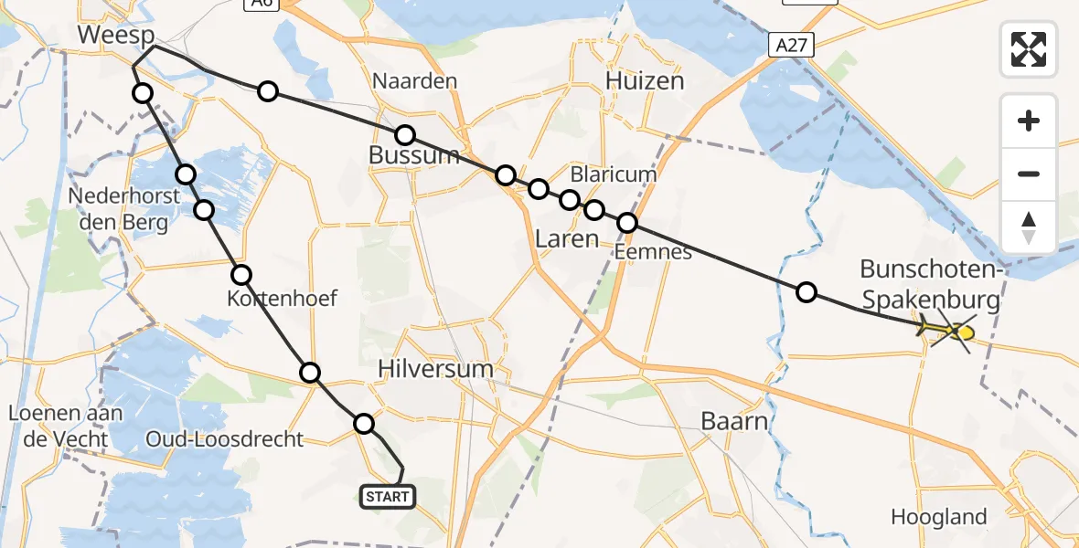 Routekaart van de vlucht: Lifeliner 1 naar Bunschoten-Spakenburg