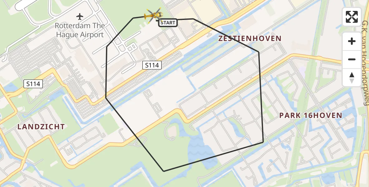 Vluchtroute Traumahelikopter Rotterdam The Hague Airport - Rotterdam The Hague Airport, 17 oktober 2023, 08:09