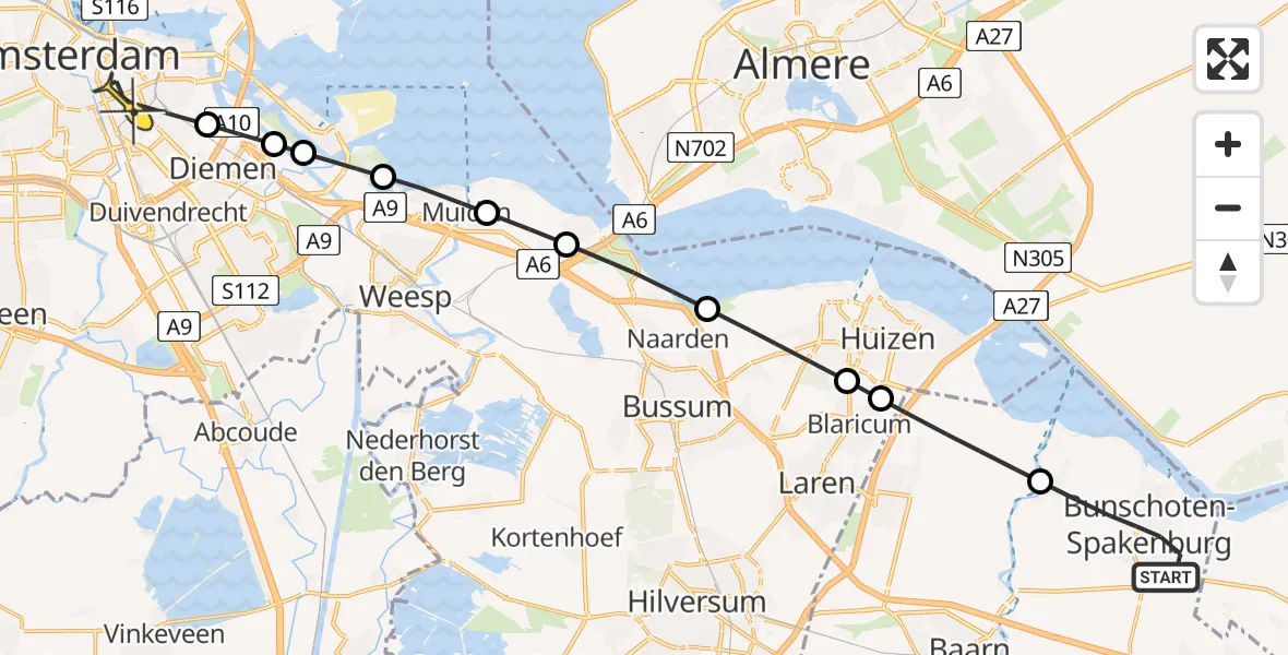 Routekaart van de vlucht: Lifeliner 1 naar Amsterdam