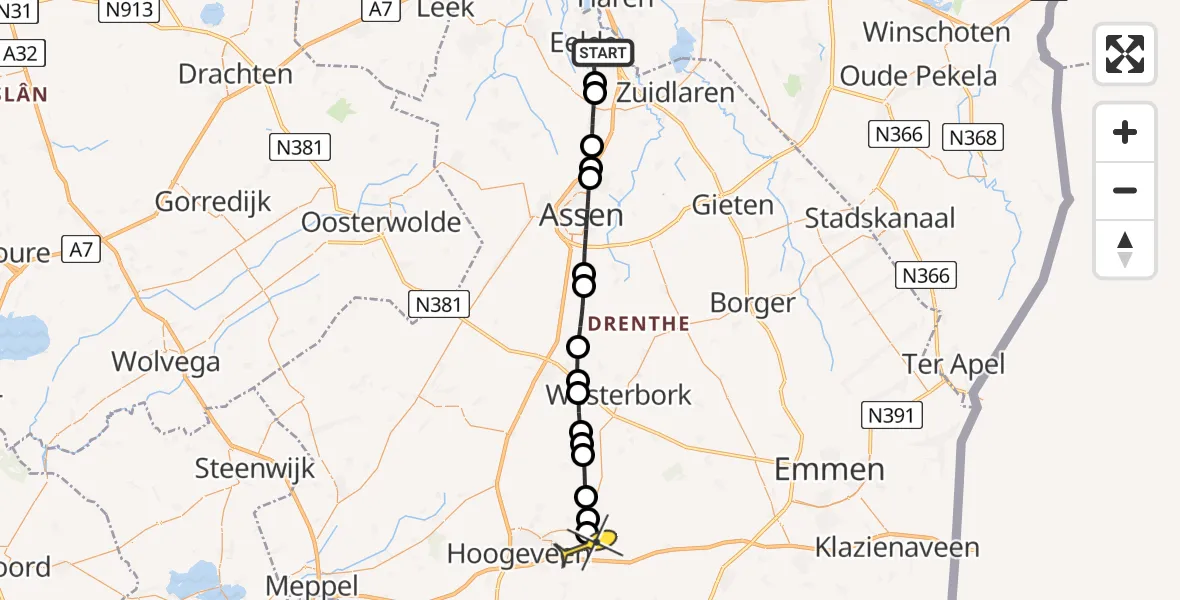 Routekaart van de vlucht: Lifeliner 4 naar Nieuweroord