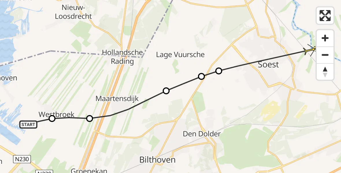 Routekaart van de vlucht: Politieheli naar Soest