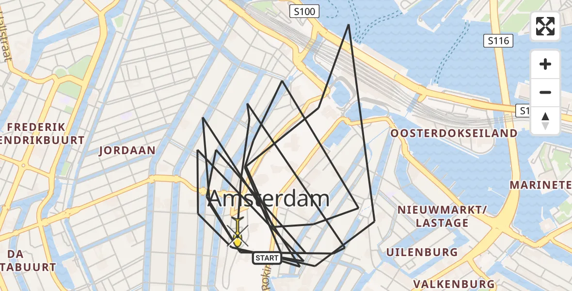 Routekaart van de vlucht: Politieheli naar Amsterdam