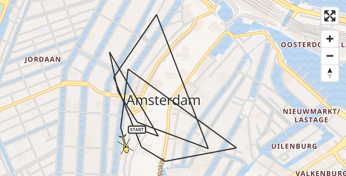 Routekaart van de vlucht: Politieheli naar Amsterdam