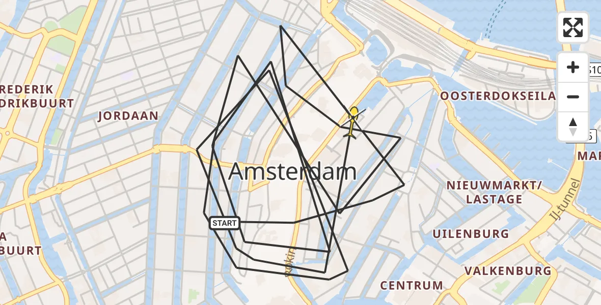 Routekaart van de vlucht: Politieheli naar Amsterdam