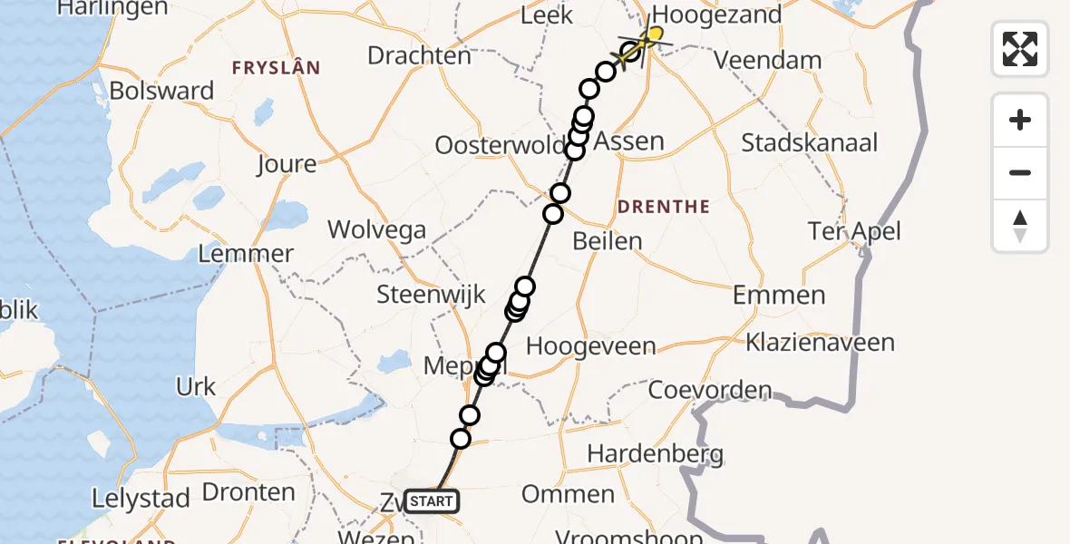 Routekaart van de vlucht: Lifeliner 4 naar Groningen Airport Eelde