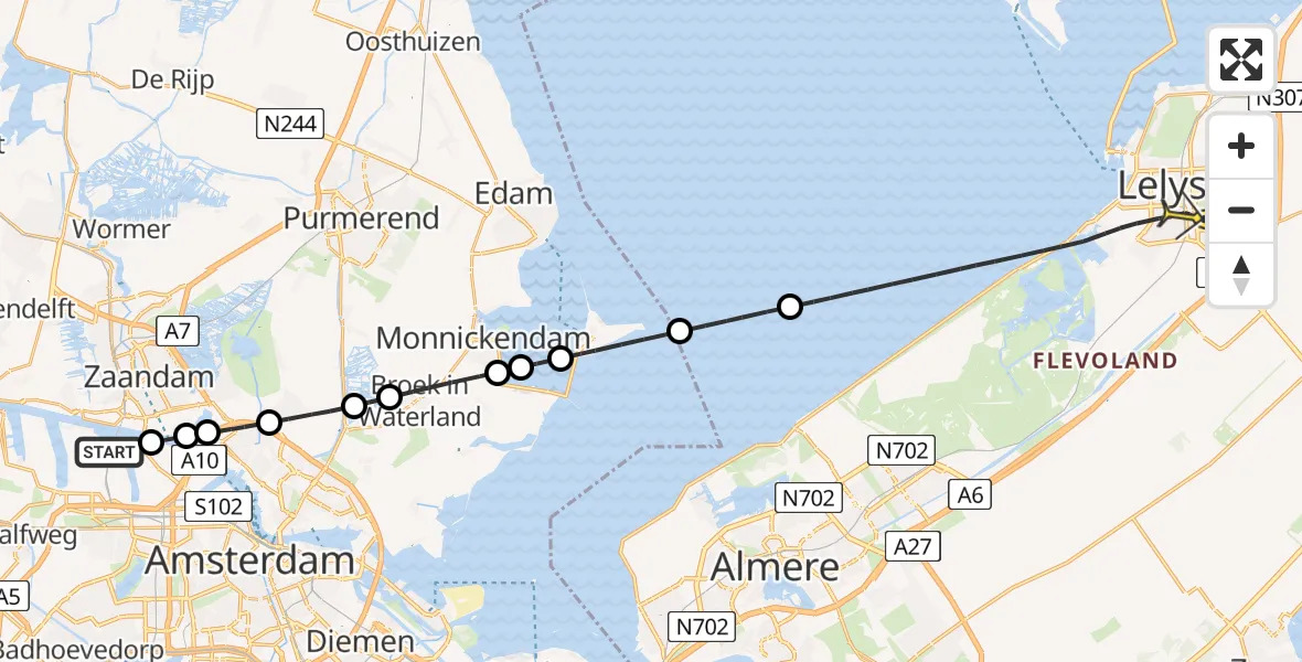 Routekaart van de vlucht: Lifeliner 1 naar Lelystad