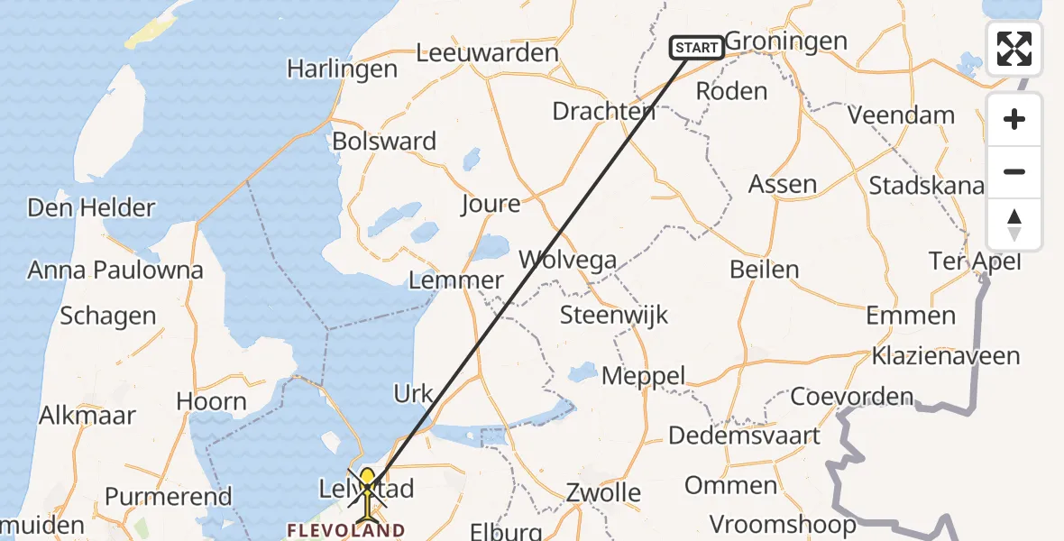 Routekaart van de vlucht: Traumaheli naar Lelystad