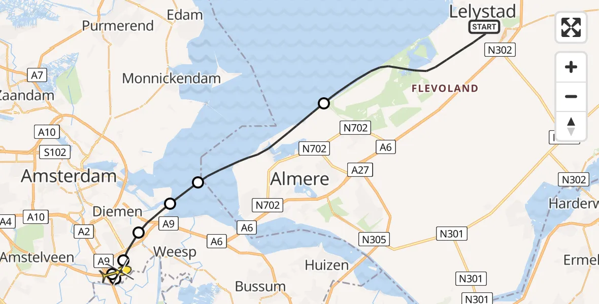 Routekaart van de vlucht: Lifeliner 1 naar Academisch Medisch Centrum (AMC)