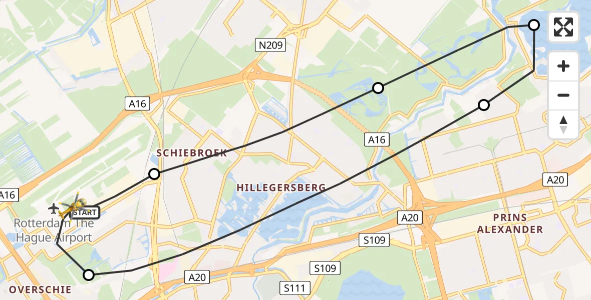 Vluchtroute Traumahelikopter Rotterdam The Hague Airport - Rotterdam The Hague Airport, 17 oktober 2023, 13:07