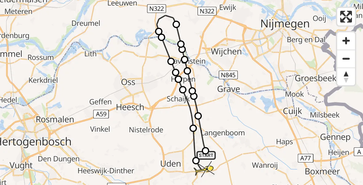 Routekaart van de vlucht: Lifeliner 3 naar Vliegbasis Volkel