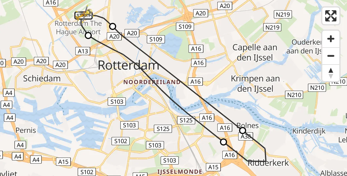 Vluchtroute Traumahelikopter Rotterdam The Hague Airport - Rotterdam The Hague Airport, 17 oktober 2023, 13:14