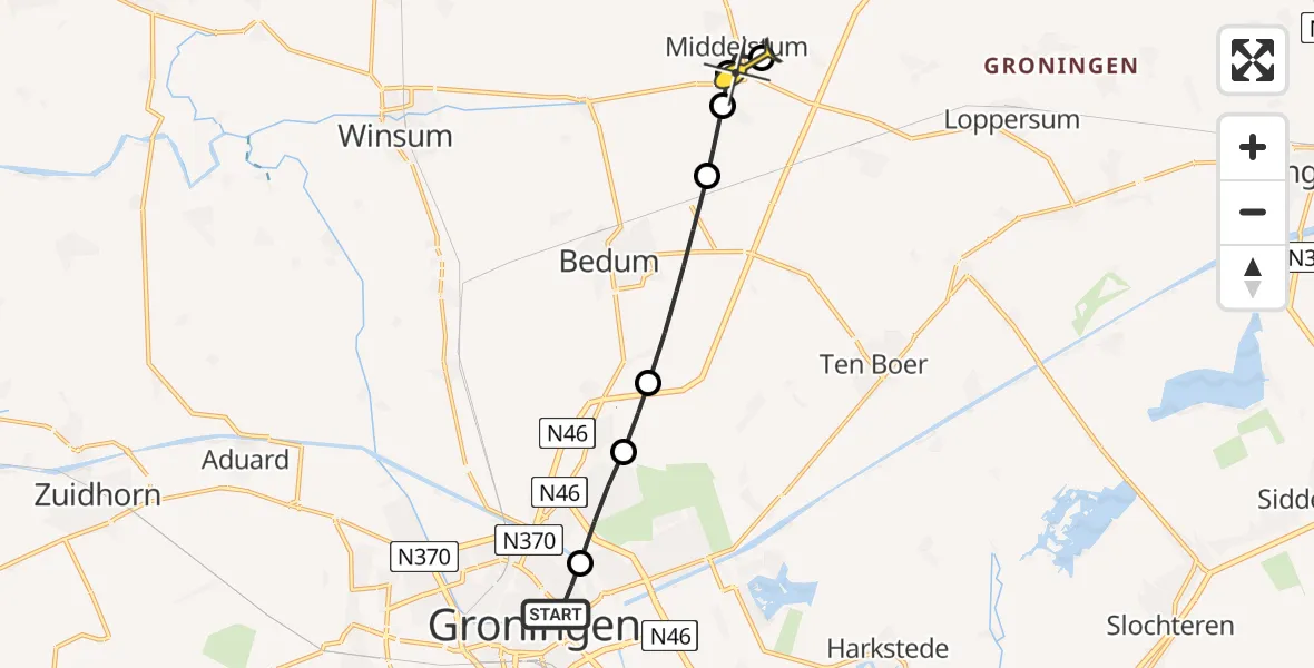 Routekaart van de vlucht: Lifeliner 4 naar Middelstum