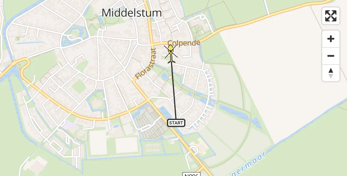 Routekaart van de vlucht: Lifeliner 4 naar Middelstum
