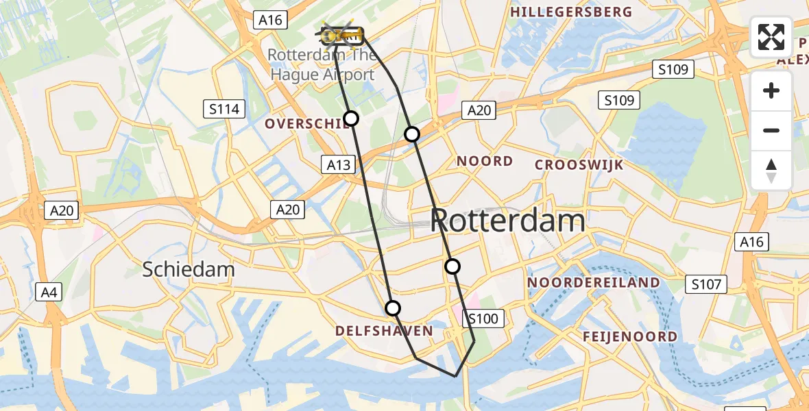 Vluchtroute Traumahelikopter Rotterdam The Hague Airport - Rotterdam The Hague Airport, 17 oktober 2023, 13:30