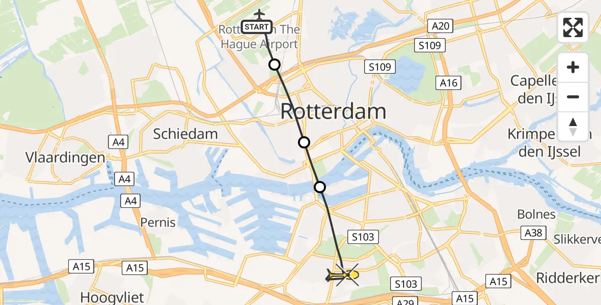 Routekaart van de vlucht: Lifeliner 2 naar Rotterdam