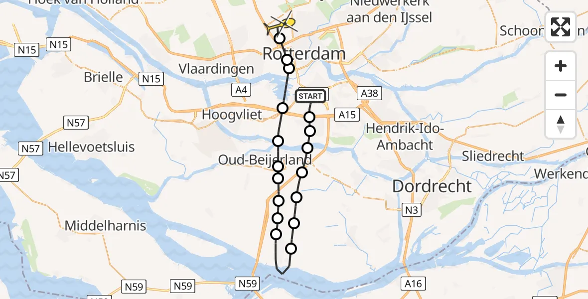 Routekaart van de vlucht: Lifeliner 2 naar Rotterdam The Hague Airport