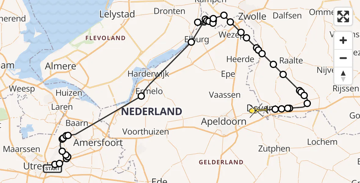 Routekaart van de vlucht: Politiehelikopter naar Twello