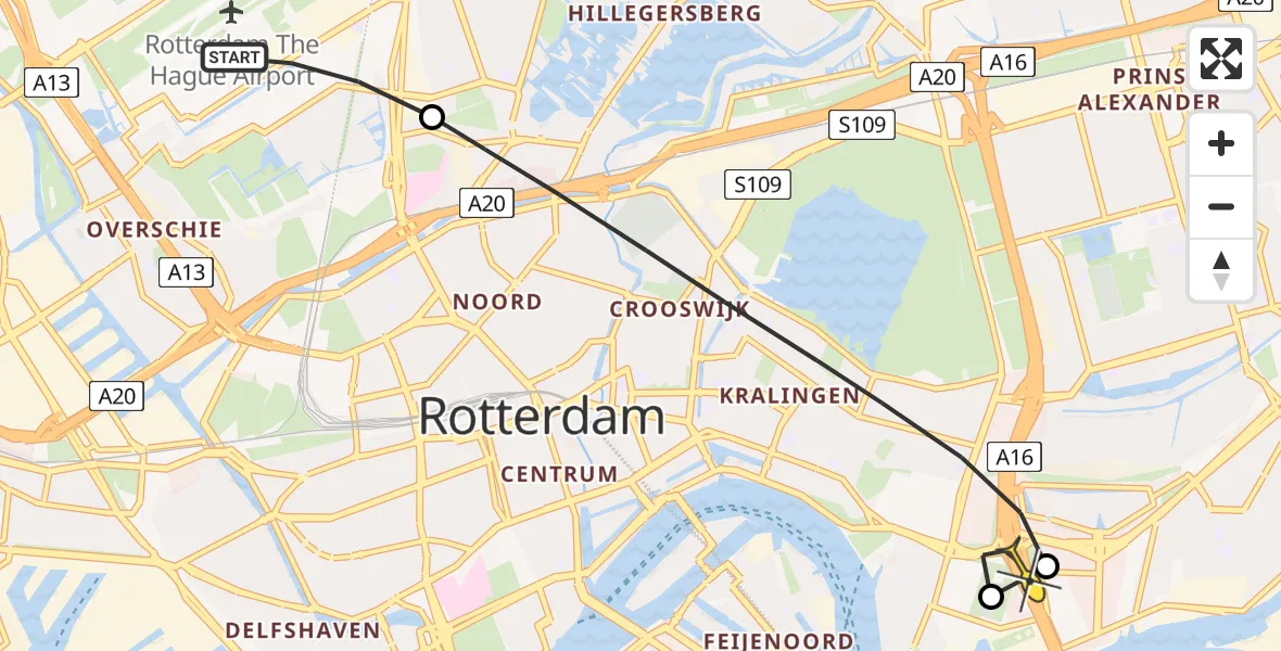 Routekaart van de vlucht: Lifeliner 2 naar Rotterdam