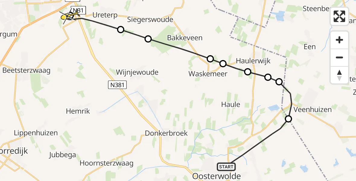 Routekaart van de vlucht: Lifeliner 4 naar Drachten-Azeven