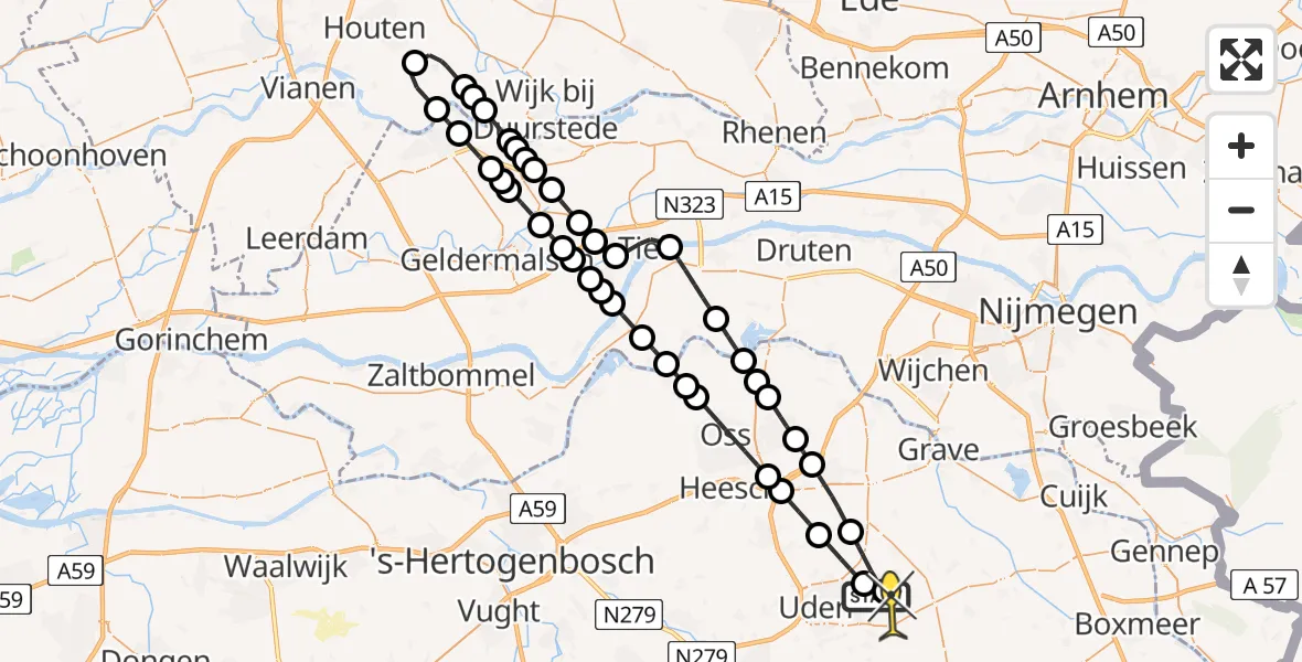 Routekaart van de vlucht: Lifeliner 3 naar Vliegbasis Volkel