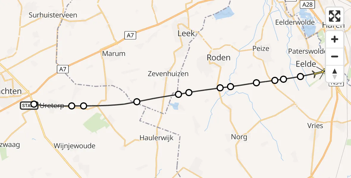 Routekaart van de vlucht: Lifeliner 4 naar Groningen Airport Eelde