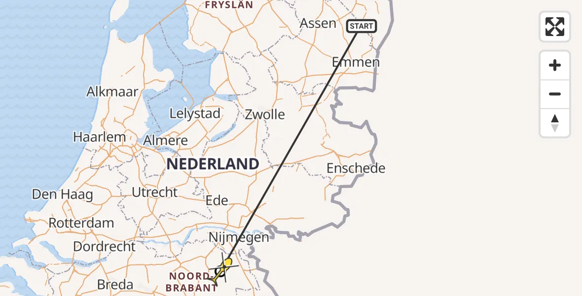 Routekaart van de vlucht: Traumahelikopter naar Vliegbasis Volkel
