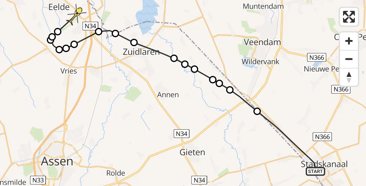 Routekaart van de vlucht: Lifeliner 4 naar Groningen Airport Eelde