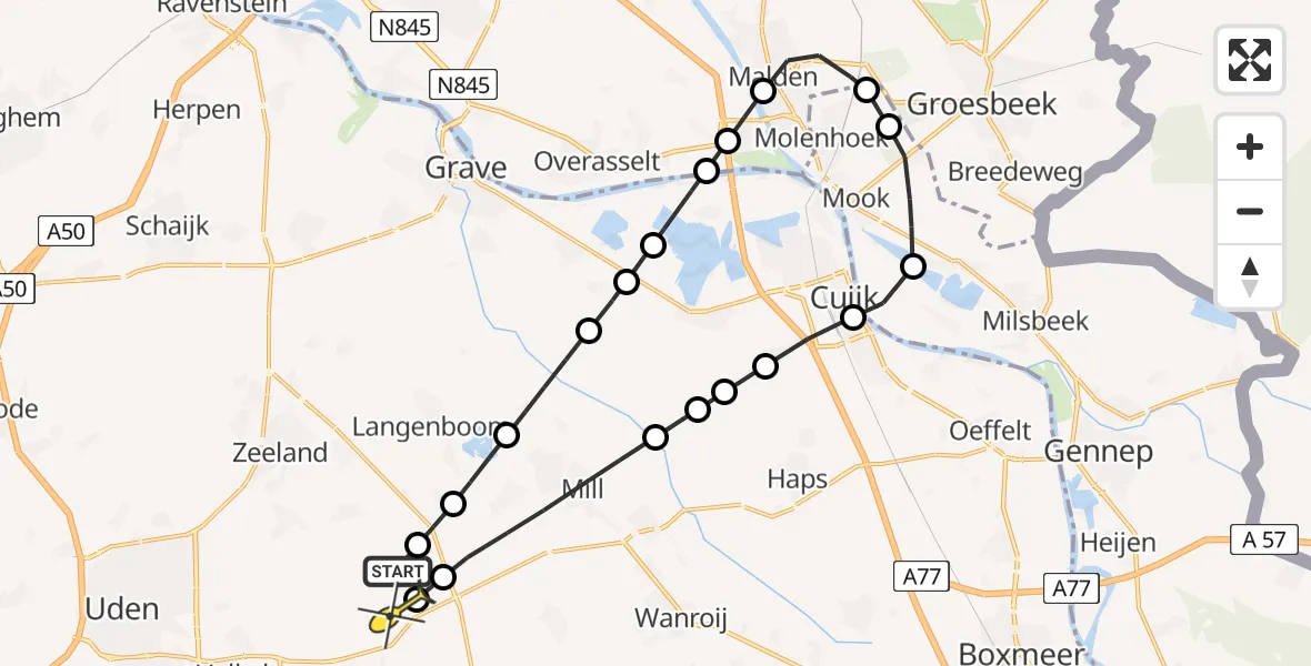 Routekaart van de vlucht: Lifeliner 3 naar Volkel