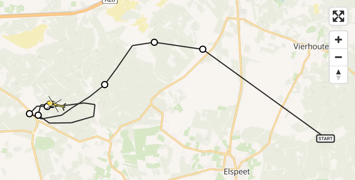 Routekaart van de vlucht: Politiehelikopter naar Ermelo