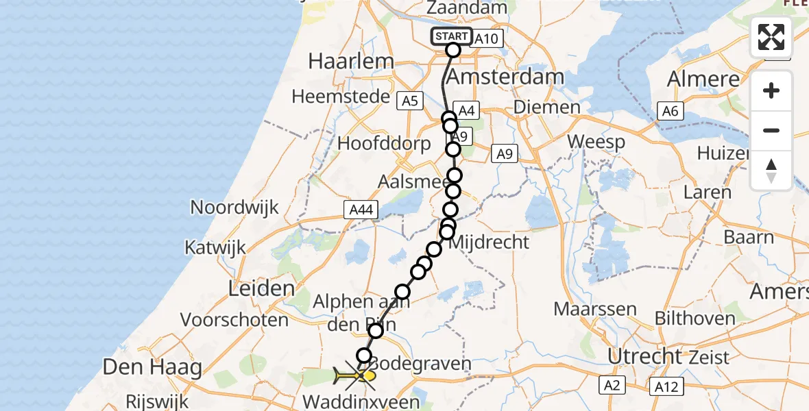 Routekaart van de vlucht: Lifeliner 1 naar Boskoop
