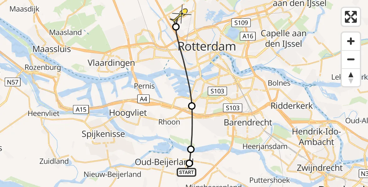 Routekaart van de vlucht: Lifeliner 2 naar Rotterdam The Hague Airport