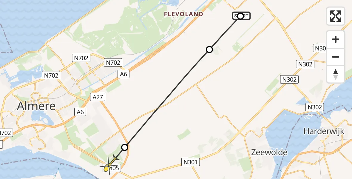 Routekaart van de vlucht: Traumaheli naar Almere