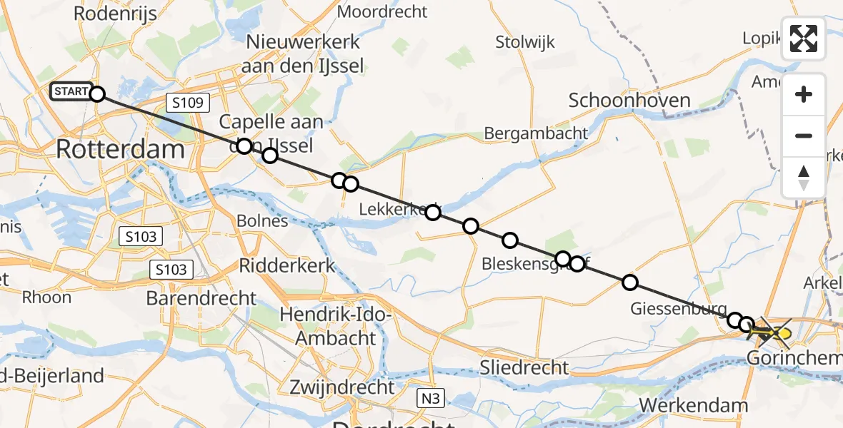 Routekaart van de vlucht: Lifeliner 2 naar Gorinchem